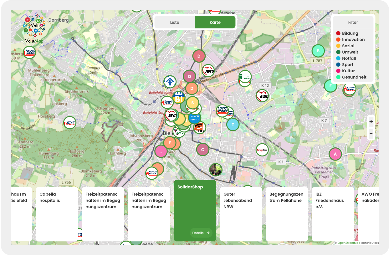 Digitales Vereinsregister als Kartenansicht